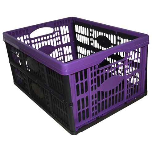 Image of Tesco Plastic 32l Foldable Storage Crate, Purple