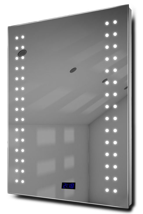 Image of Doubleline Shaver Bathroom Mirror With Clock, Demisting Pad & Sensor K187