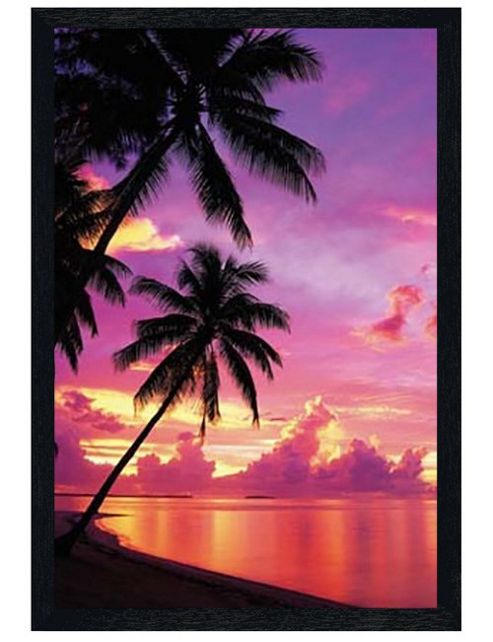 Image of Tahitian Sunset Black Wooden Framed Sunset On A Tahitian Beach Poster