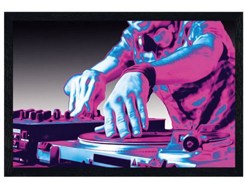 Image of Neon Turntable Black Wooden Framed Dj Heaven Poster
