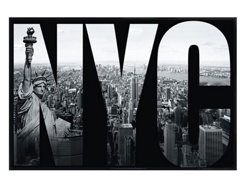 Image of New York City Mural Gloss Black Framed N.y.c. Poster