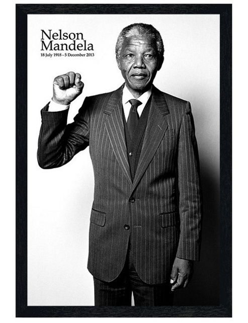 Image of Nelson Mandela Black Wooden Framed Salute Poster