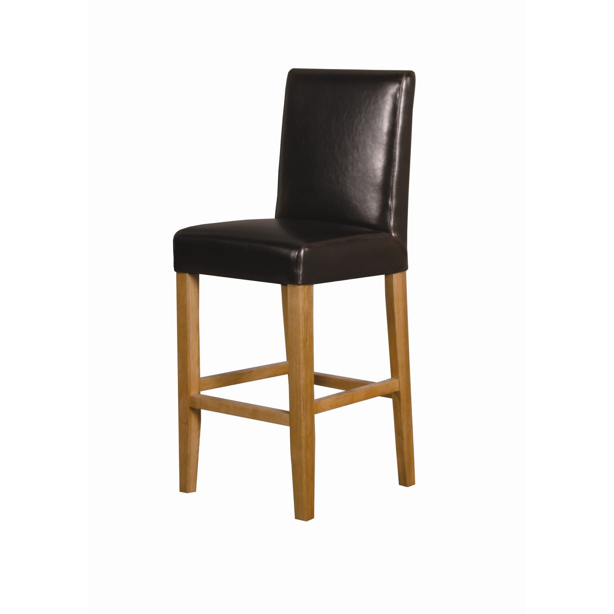 Furniture Link Tony Bar Chair in Brown Leather / Oak (Set of 2) at Tesco Direct