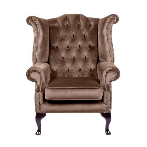Image of Snug City Queenanne Chair Crushed Velvet Chocolate Chesterfield Sofa, Made In The Uk.