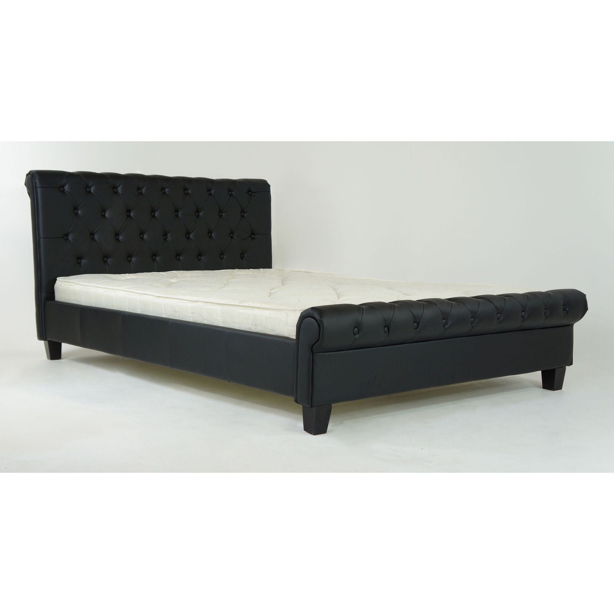 Alpha furniture Chesterfield Real Leather Bed, King, Black at Tesco Direct