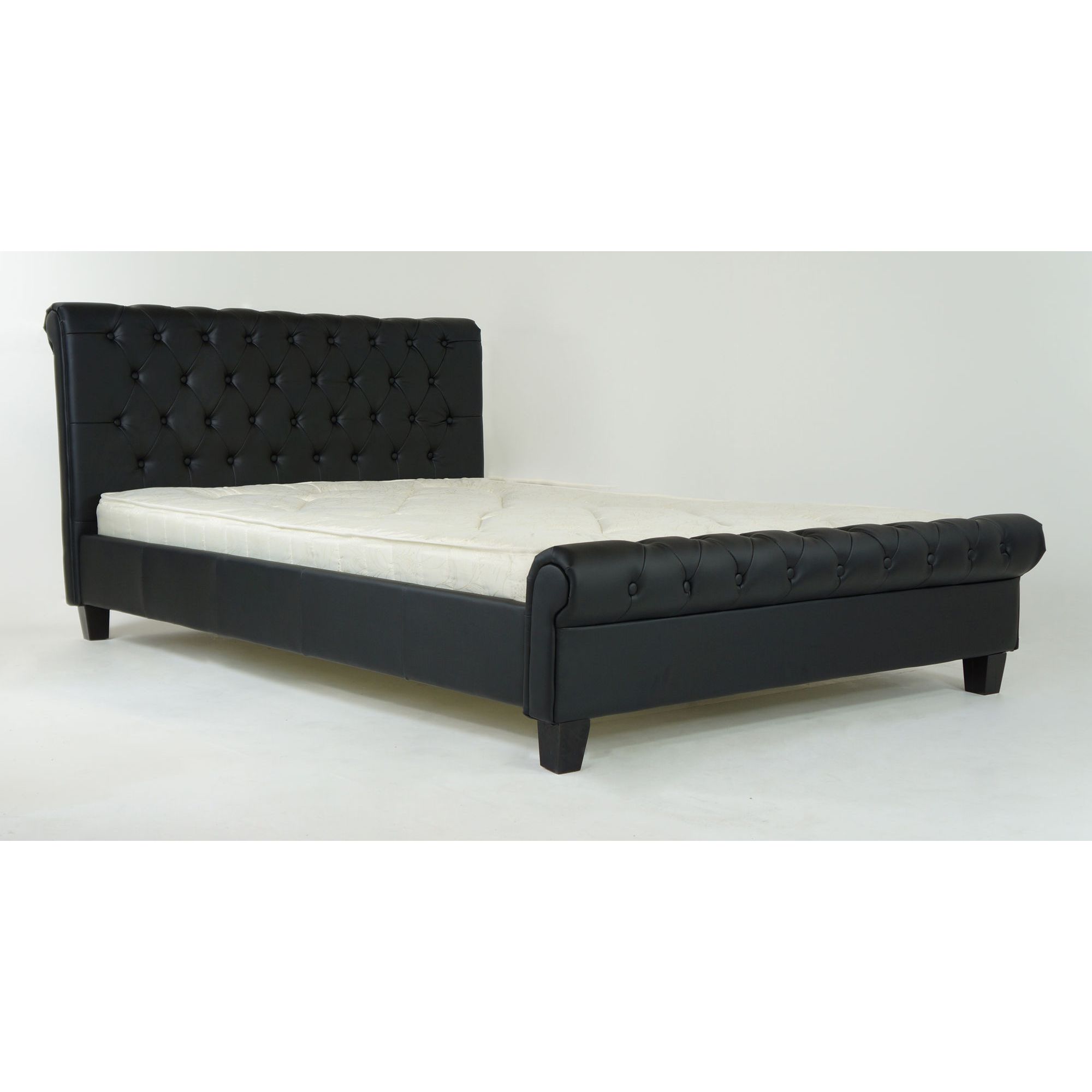 Alpha furniture Chesterfield Real Leather Bed, King, Black at Tescos Direct
