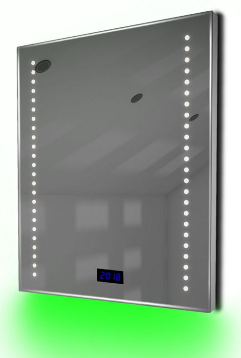 Image of Bathroom Clock Mirror With Underlighting, Bluetooth, Demist & Sensor K191gaud