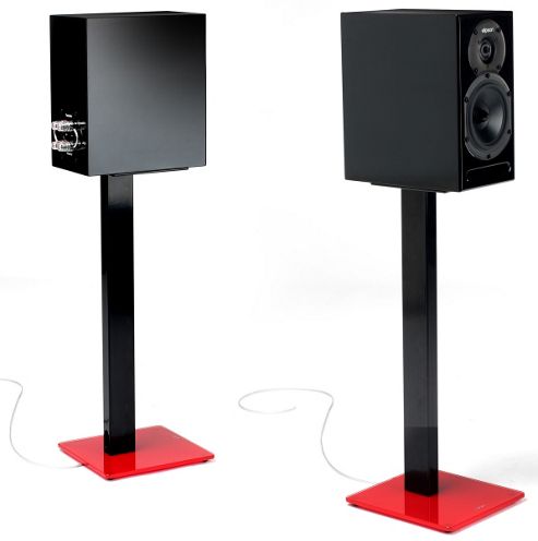 Image of Norstone Esse Pair Of Speaker Stands In Red And Black