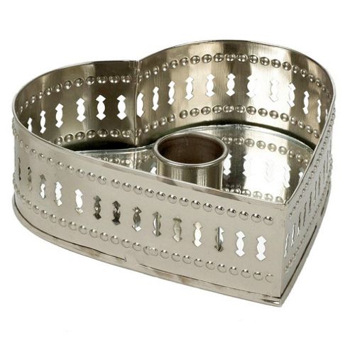 Image of Heart - Decorative Metal Candle Holder - Silver