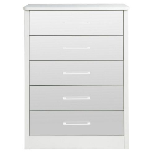 Image of Keswick 5 Drawer Mirrored Chest White