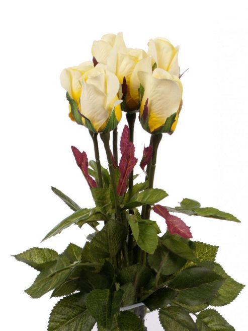 Image of Artificial 60cm Single Stem Closed Bud Yellow And Cream Roses X 6