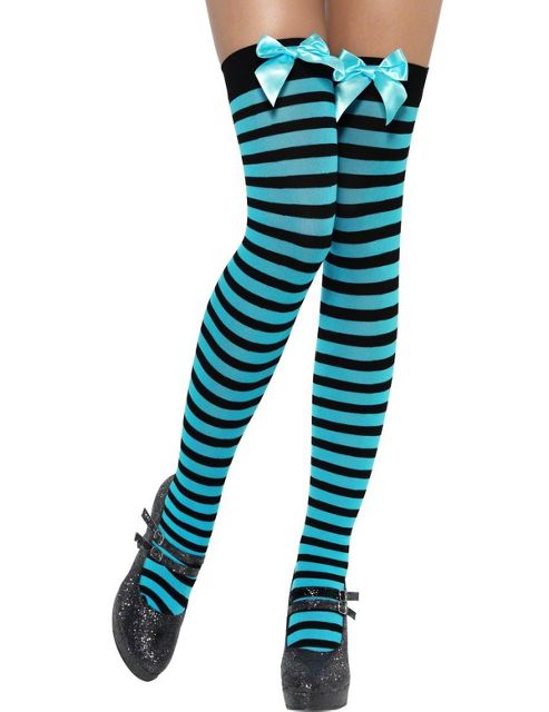 Image of Black & Blue Stockings With Bows