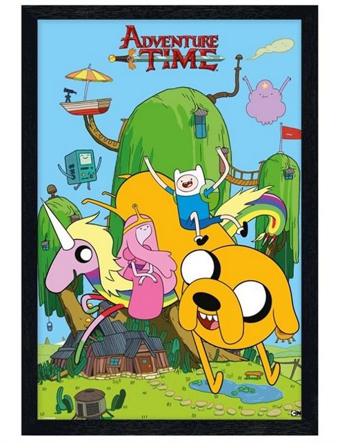 Image of Black Wooden Framed Adventure Time Jake, Finn & Friends Poster