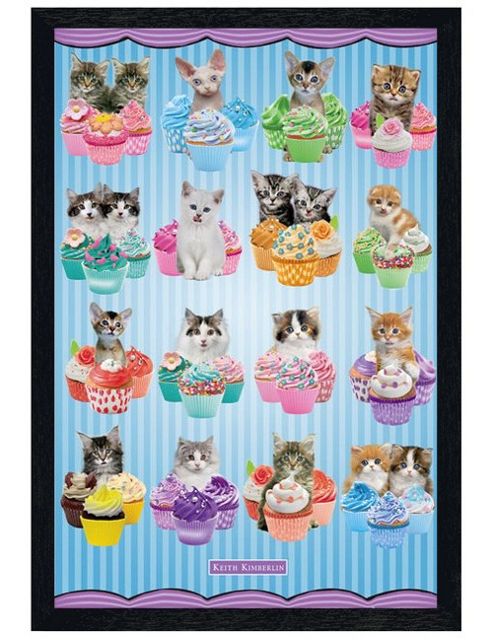 Image of Keith Kimberlin Black Wooden Framed Kittens & Cupcakes Poster