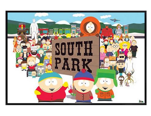 Image of South Park Tv Series Gloss Black Framed The Opening Scene Characters Poster