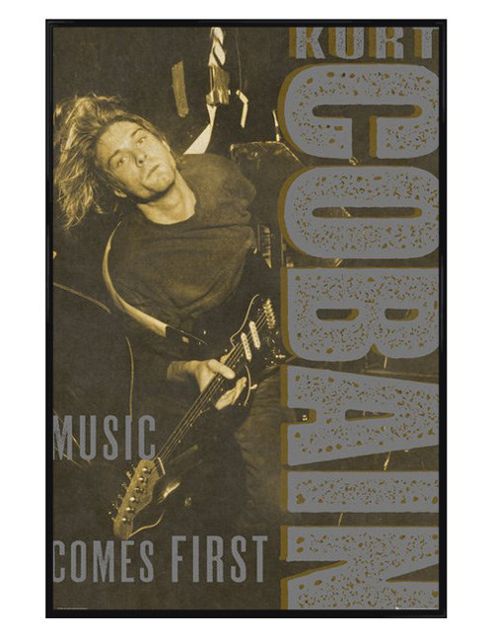 Image of Kurt Cobain Gloss Black Framed Music Comes First Poster