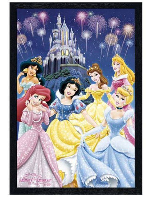Image of Disney Princesses Black Wooden Framed Glitter And Glamour Poster