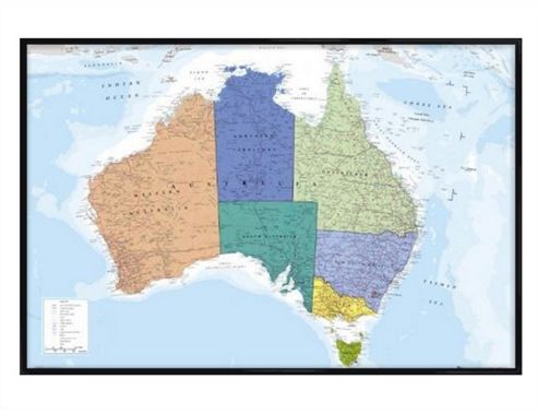 Image of Map Of Australia Gloss Black Framed The World's Smallest Continent Poster