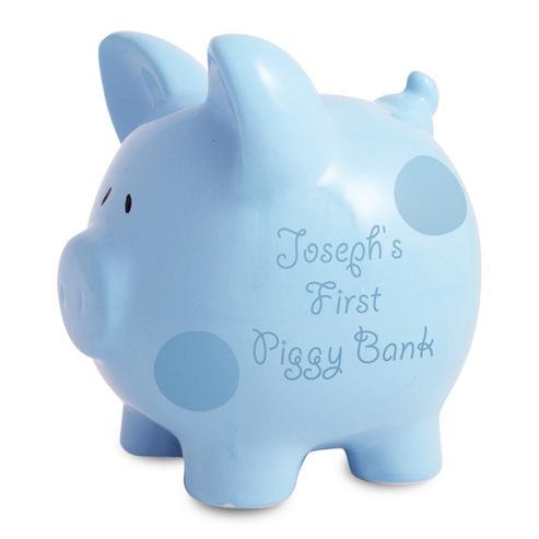Image of Personalised Blue Polka Dot Piggy Bank