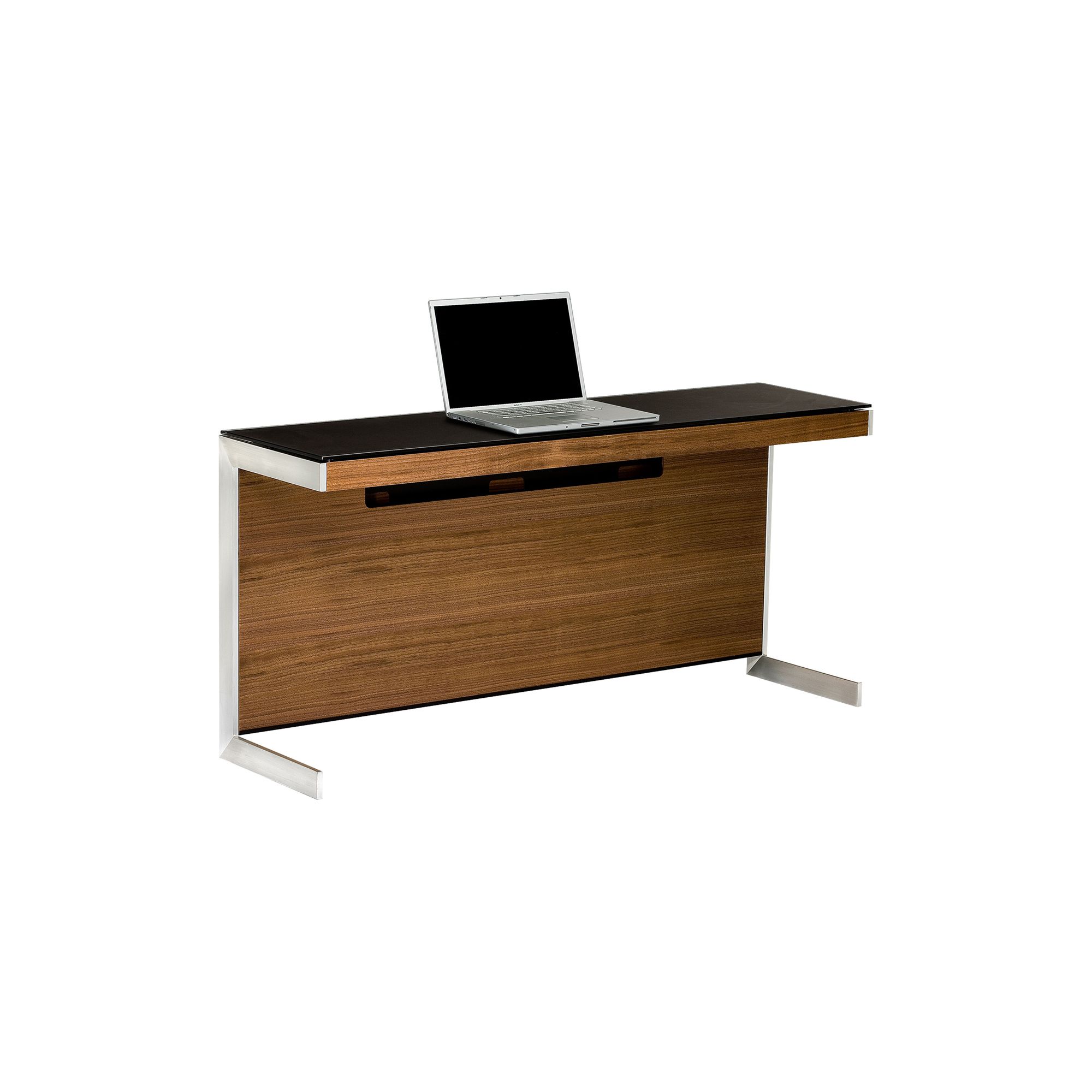Sequel 6002 Desk in Natural Walnut with Glass Top at Tescos Direct