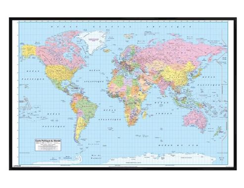 Image of Gloss Black Framed French World Map Poster