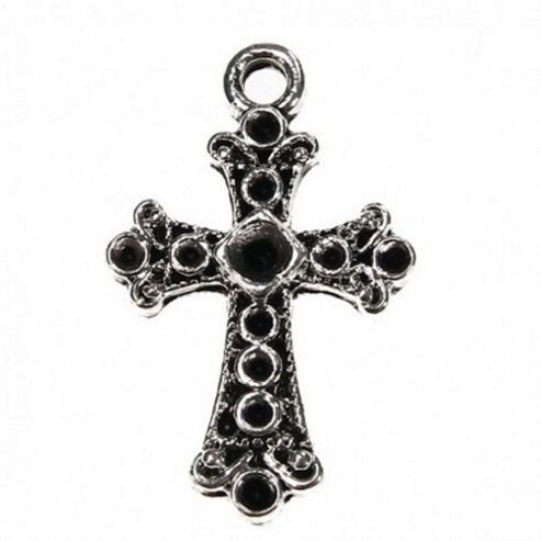 Image of Patterned Cross Charm Pb28491 - Silver - 4 Pack