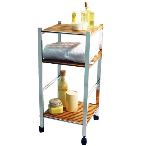 Image of Bamboo - Three Tier Bathroom Storage Caddy - Silver / Natural