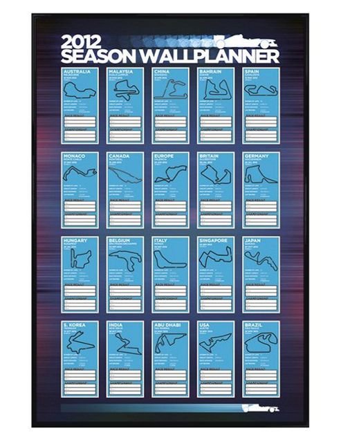 Image of Formula One Gloss Black Framed 2012 Race Season Wallplanner Poster