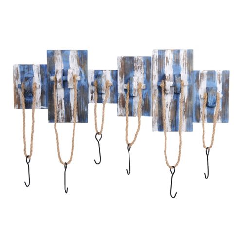 Image of Large Nautical Themed Rope Coat Hook In A Rustic Blue & White Finish
