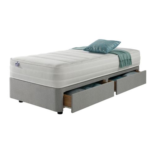 Image of Silentnight Double Divan Bed- Mirapocket 1200 Classic, 4 Drawer Light Grey No Headboard