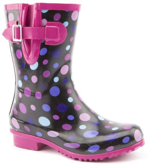 Image of Brantano Ladies Short Spotty 2 Black And Pink Wellington Boots - Black