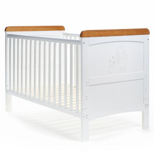 Image of Disney Winnie The Pooh Cot Bed - White With Pine Trim