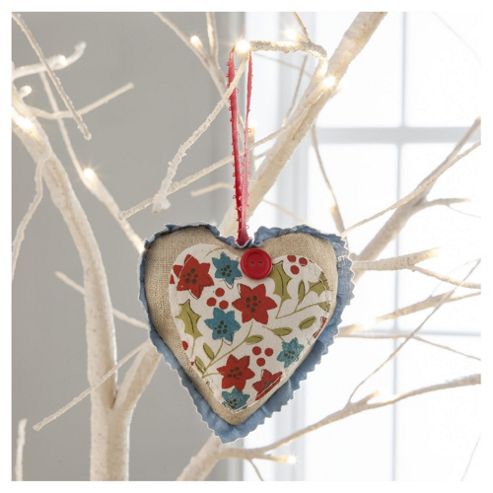 Image of Gisela Graham Fabric Heart Floral Design Hanging Decoration