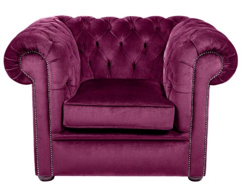 Image of Snug City Club Chair Crushed Velvet Purple Chesterfield Sofa, Made In The Uk.
