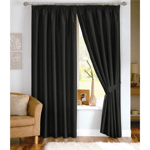 Image of Dreams And Drapes Java 3 Pencil Pleat Lined Faux Silk Curtains (inc. T/b) 66x54 Inches (167x137cm) - Black