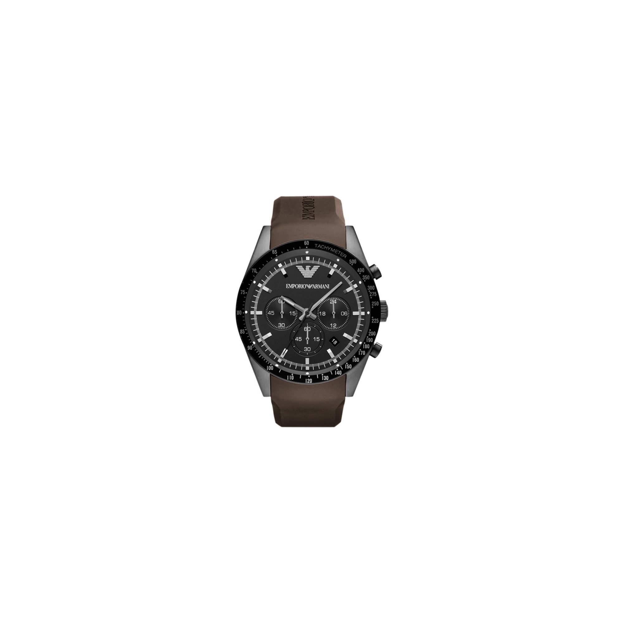 Emporio Armani Gents Chronograph Brown Rubber Strap Watch AR5986 at Tesco Direct