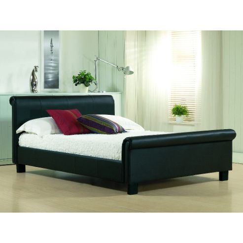 Image of Black Round Sleigh Style Faux Leather Bed Frame - Small Double 4ft