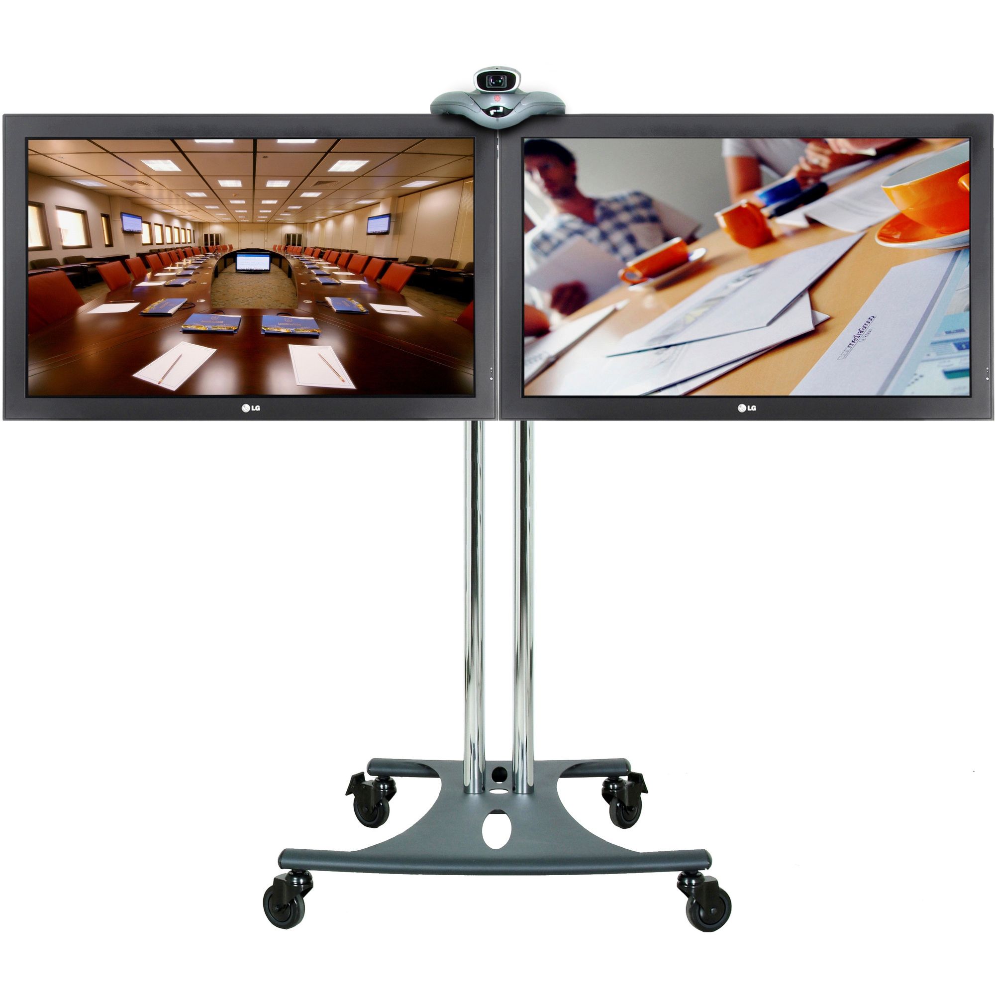 Premier Mounts Tilt Elliptical Base Twin Screen TV Stand / Trolley - 40'' at Tesco Direct