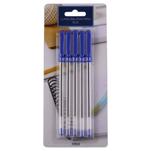 Image of Tesco Classic Ball Pens Blue, 5 Pack