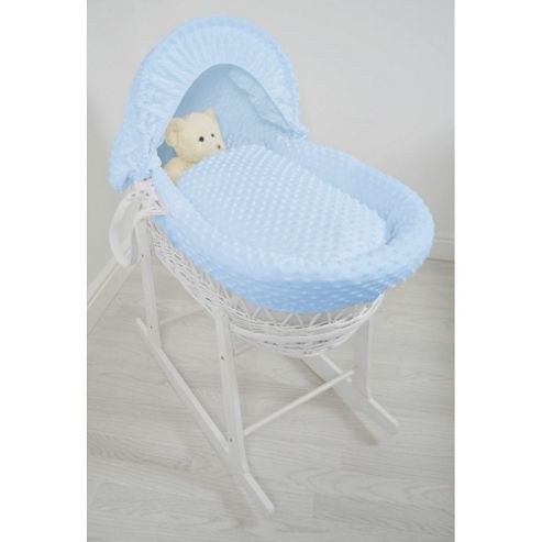 Image of Cuddles Collection White Wicker Moses Basket (dimple Blue)