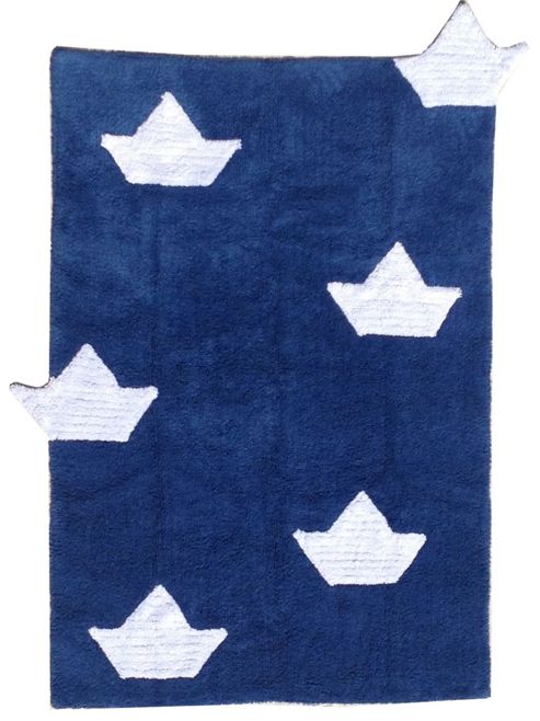 Image of Lorena Canals Barquitos Navy Children's Rug - 140 Cm W X 140 Cm D (4 Ft 9 In X 4 Ft 9 In)