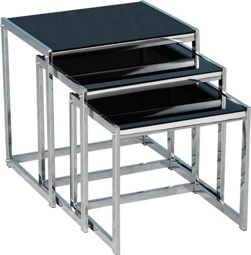Image of Home Essence Renmark Nest Of Tables In Black Glass And Chrome