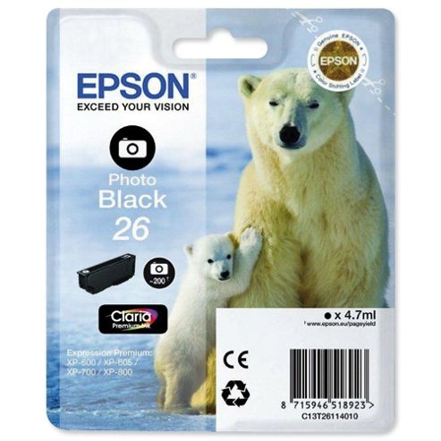 Image of Epson Singlepack Photo Black 26 Claria Premium Ink