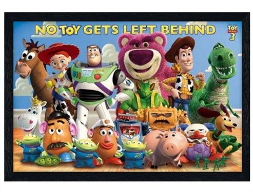 Image of Black Wooden Framed Toy Story 3 No Toy Gets Left Behind! Poster