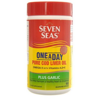 Seven Seas Cod Liver Oil Plus Omega-3 Capsules with Garlic - 90s