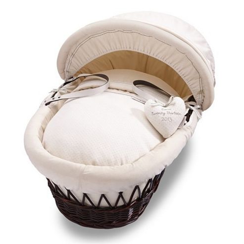 Image of Izziwotnot Premium Gift Dark Wicker Moses Basket (cream)