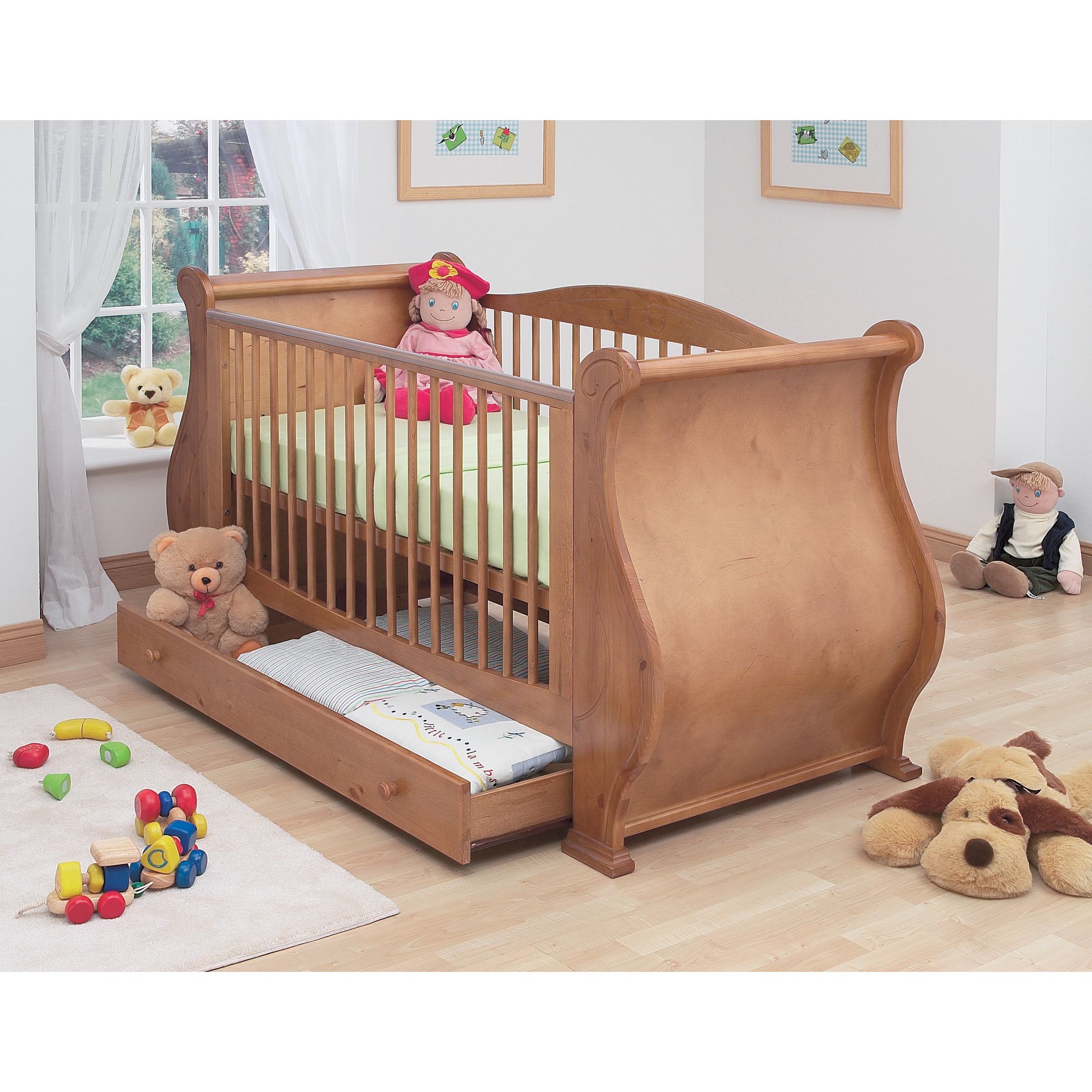 Tutti Bambini Louis Sleigh Cot Bed with Drawer in Old English at Tesco Direct