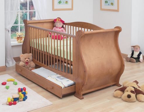 Image of Tutti Bambini Louis Sleigh Cot Bed With Drawer In Old English