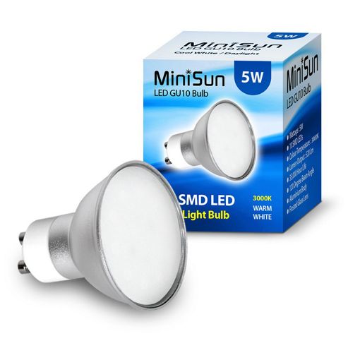 Image of Pack Of 10 Minisun Gu10 5w 10 Smd Led Bulbs 3000k 520 Lumens Frosted Lens