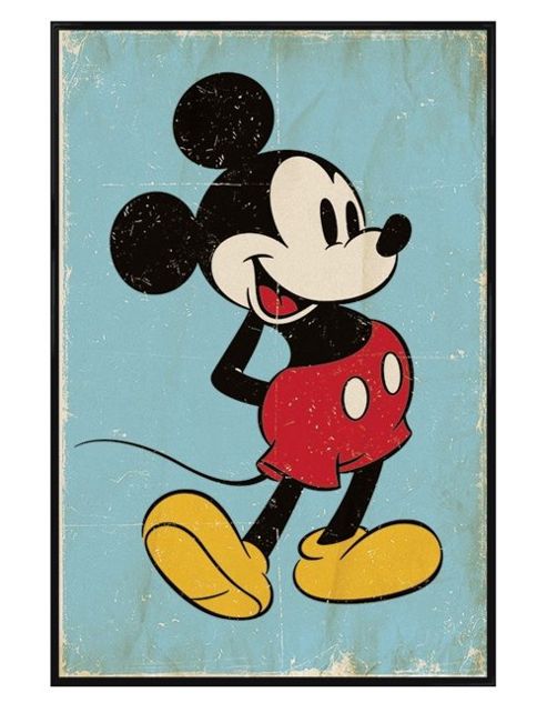 Image of Gloss Black Framed Walt Disney Retro Mickey Mouse Poster